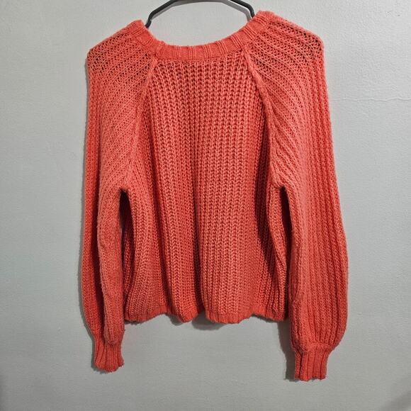 Womens Oversized Raglan Crew Neck Sweater Balloon Sleeve Bright Coral Size S - Picture 3 of 7